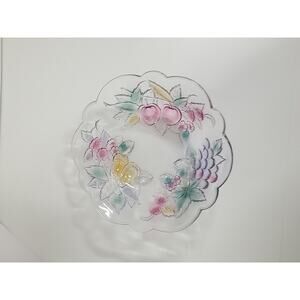 Vintage Bowl with Colored Iridescent Fruit Embossed on inside And Sides